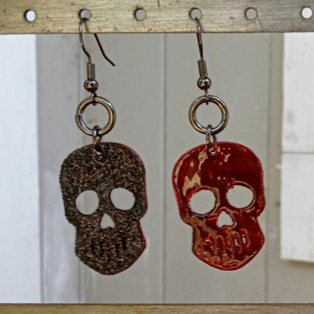 Bloody Red and Black Skull Earrings